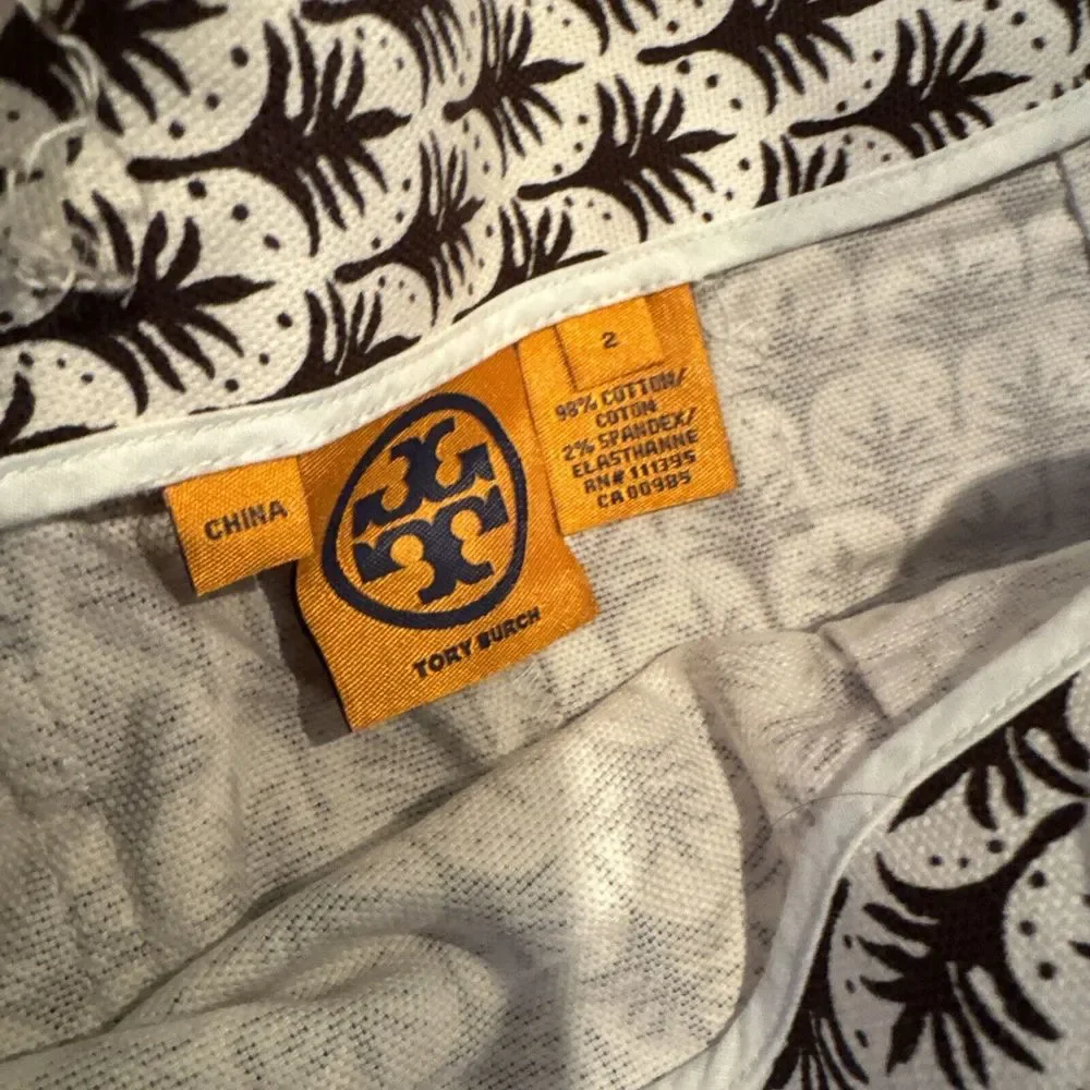 Tory Burch Black White Palm Abstract Cotton Denim Sailor Logo Button Skirt 2 S 4